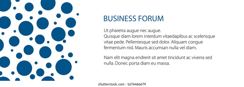 Blue chaotic circles of different sizes on white background, business banner, vector illustration