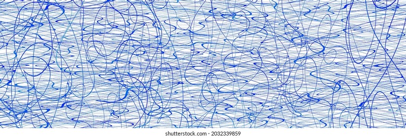 Blue chaotic lines background. Hand drawn lines. Tangled chaotic pattern. Vector illustration.