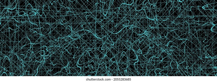 Blue chaotic lines background. Hand drawn lines. Tangled chaotic pattern. Vector illustration.