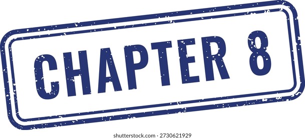 Blaues Kapitel acht Gummistempel mit Vintage-Grunge-Effekt für die Indexierung von Unterrichtsdokumenten und Buchkapiteln