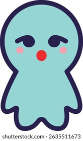 Blue character icon with red mouth and shy expression in cute cartoon style