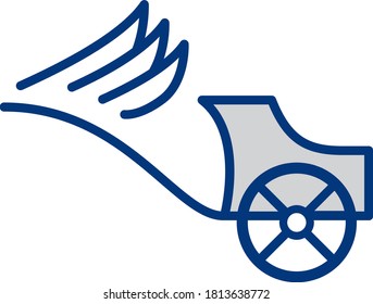 Blue chariot with wings. Symbol, icon