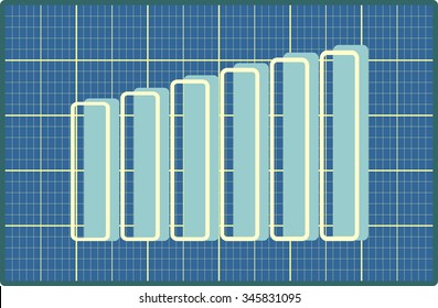 Blue chart diagram. Blueprint design business progress chart. Relative for business. Bars silhouettes rise up. 