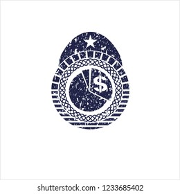 Blue chart icon inside distress rubber grunge seal