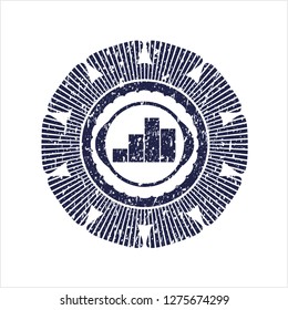 Blue chart icon inside distress with rubber seal texture