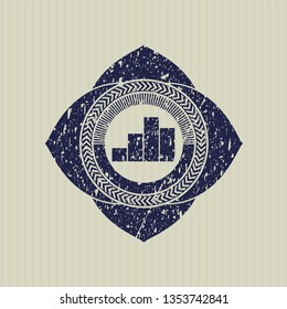 Blue chart icon inside distress rubber seal