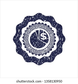 Blue chart icon inside distress rubber seal with grunge texture