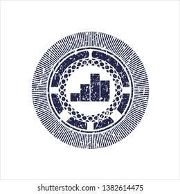 Blue chart icon inside distress rubber grunge seal