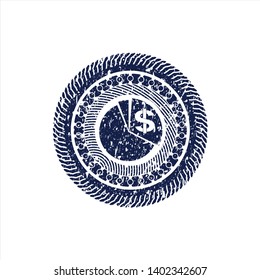 Blue chart icon inside distress grunge stamp