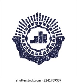 Blue chart icon inside distress rubber texture. 