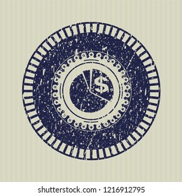 Blue chart icon inside distressed rubber grunge stamp