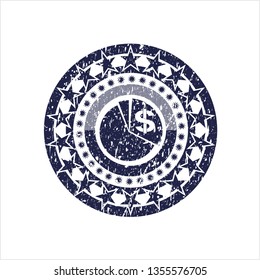 Blue chart icon inside distressed grunge style stamp
