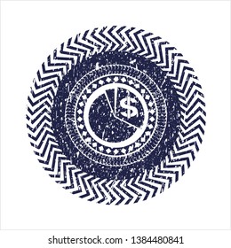 Blue chart icon inside distressed rubber grunge texture seal