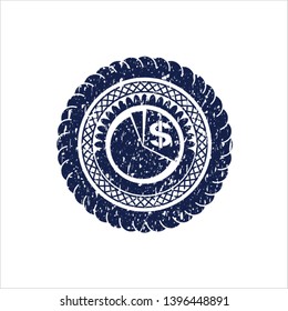 Blue chart icon inside distressed rubber grunge texture stamp