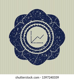 Blue chart icon inside distressed rubber grunge texture seal