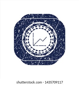 Blue chart icon inside distressed rubber grunge texture seal