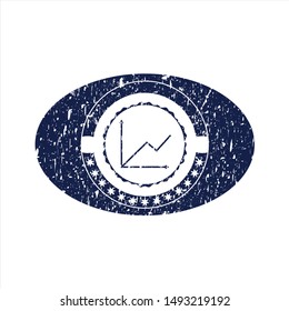Blue chart icon inside distressed rubber seal with grunge texture