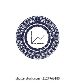 Blue chart icon inside distressed grunge style stamp. 
