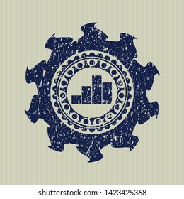 Blue chart icon inside rubber grunge texture seal