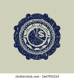 Icono de gráfico azul dentro de la estampilla de hule