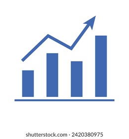 Icono de gráfico azul en fondo blanco. Estilo de gradiente de esquema de icono económico para descarga, símbolo de gráfico azul