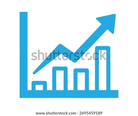 Blue chart with an upward trending arrow isolated on white background, indicating growth and success in business, finance, and investment strategies