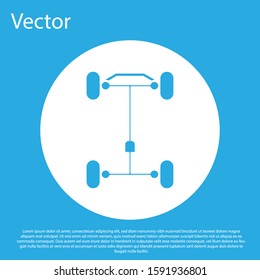 Blue Chassis car icon isolated on blue background. White circle button. Vector Illustration