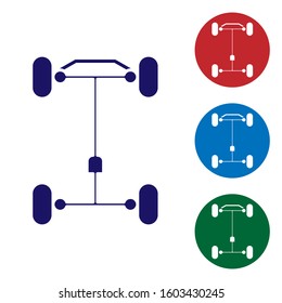 Blue Chassis car icon isolated on white background. Set color icons in circle buttons. Vector Illustration