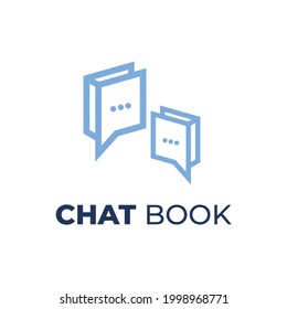 Logo del libro de chat azul, con dos libros y una burbuja de chat. diseño creativo, sencillo, moderno y minimalista. Diseño del logotipo del vector