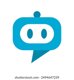 Blue chat bot robot cartoon icon flat vector design