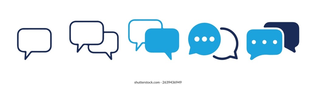 Blue Chat Bubble Icon Set – Dual-Tone Speech Bubbles with Dots for Communication and Messaging UI