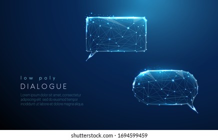 Blue chat clouds in the form of a circle and rectangle. Low poly style design. Abstract geometric background Wireframe light connection structur. Modern 3d graphic concept Isolated vector illustration