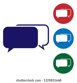 Blue Chat icon isolated on white background. Speech bubbles symbol. Set color icon in circle buttons. Vector Illustration