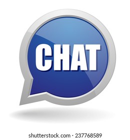 Blue chat speech bubble with grey border on white background