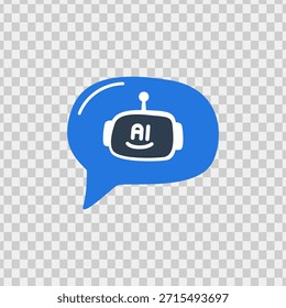 Burbuja azul del discurso del chatbot con un robot del ai conveniente para los Sitios web de la tecnología, los conceptos del Servicio al cliente, las presentaciones de la inteligencia artificial.