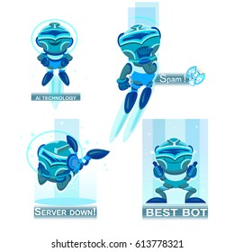 Blue chatbots icons Isolated on white background. Mobile websites and Apps.