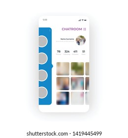 Blue Chatroom UI, UX, GUI screen for mobile apps design. Modern responsive user interface design of mobile applications including Live Chat screen
