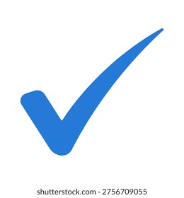 Blue check mark icon on white background, isolated vector illustration