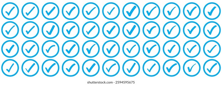 Blue check mark icon. Profile verified badge. Check mark correct icon. Blue checkmark in circle for checklist. Ok button, checkbox flat style isolated. Blue tick symbol. 