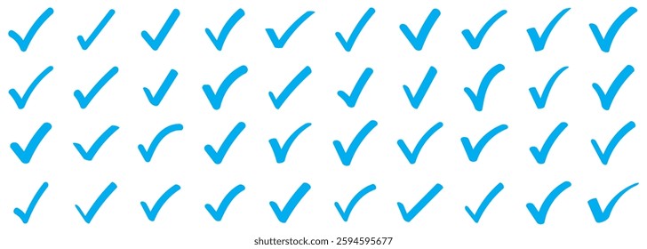 Blue check mark icon. Profile verified badge. Check mark correct icon. Blue checkmark in circle for checklist. Ok button, checkbox flat style isolated. Blue tick symbol. 