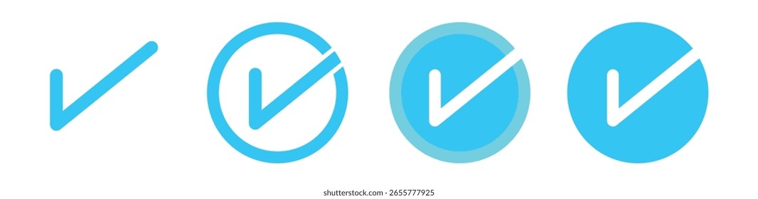 Conjunto de iconos de marca de verificación azul, verificado, Aprobación, símbolos de marca para Web y diseño de interfaz de usuario
