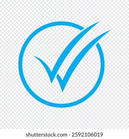 blue check mark icon. simple double tick, checklist icon vector.  Twin tick isolated on white background. Delivered message read icon, Double tick check mark icon vector