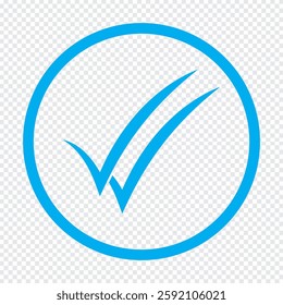 blue check mark icon. simple double tick, checklist icon vector.  Twin tick isolated on white background. Delivered message read icon, Double tick check mark icon vector