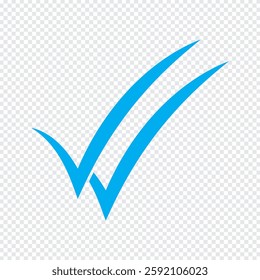 blue check mark icon. simple double tick, checklist icon vector.  Twin tick isolated on white background. Delivered message read icon, Double tick check mark icon vector
