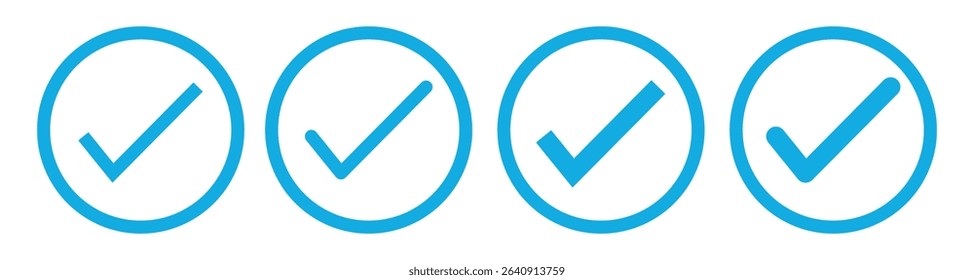 Blue check mark icon. Check mark vector icon. Checkmark Illustration. Vector symbols set ,blue checkmark isolated on white background. Correct vote choise isolated symbol.vector illustration