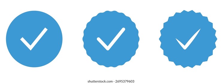 Icono de marca de verificación azul. Conjunto de perfiles de insignia verificado. Insignias verificadas. Insignia verificada de Instagram. Insignia azul verificada. Iconos de verificación de Cuenta de redes sociales. Insignia de verificación de Perfil. Signo garantizado. 