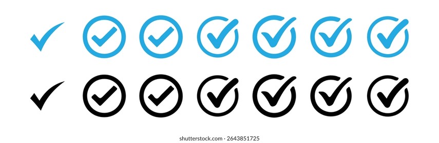 Blue Check Mark Icons Collection – Approved, Verified, Confirmation Symbols Set. vector eps 10