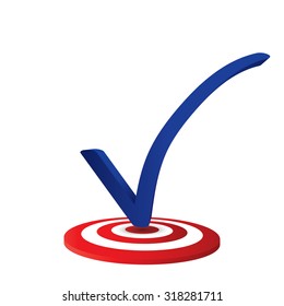 Blue check mark on targed in white background