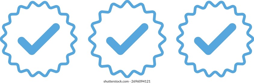 Conjunto de iconos de marca de verificación azul y aprobado por Perfil. Símbolo de insignia verificado. Colección de iconos de marca de garrapata azul. Perfil de redes sociales signo de verificación azul Marca de verificación azul y conjunto de íconos Aprobado por Perfil. 