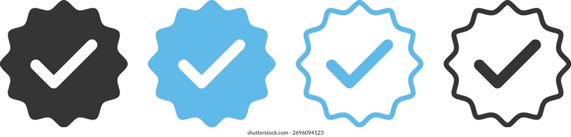 Conjunto de iconos de marca de verificación azul y aprobado por Perfil. Símbolo de insignia verificado. Colección de iconos de marca de garrapata azul. Perfil de redes sociales signo de verificación azul Marca de verificación azul y conjunto de íconos Aprobado por Perfil. 